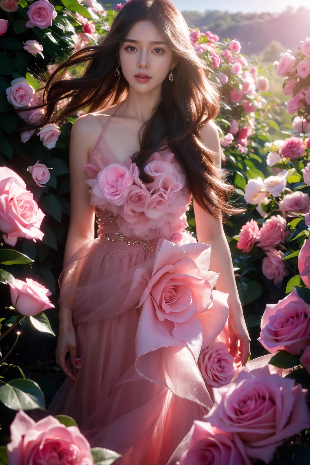 Masterpiece, upper body photo-realistic portrait of an gorgeous OLGAKURILENKO person wearing a rococo dress, rococo room, surrounded by flowers ans chiffon veils, by Patrick Demarchelier and Andre de Dienes, exquisite rococo fashion, elegant standing pose, confident smile, intricate ornaments, highly detailed fashion photography, bright and vibrant colors, natural lighting, volumetric lighting, depth of field|Hasselblad X2D 100C|