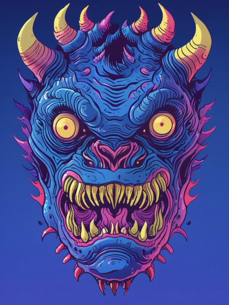 masterpiece,high resolution,<lora:retro-neon-xl-style:1>,
retro_neon, no humans, gradient background, gradient, monster, teeth, horns, sharp teeth, yellow eyes