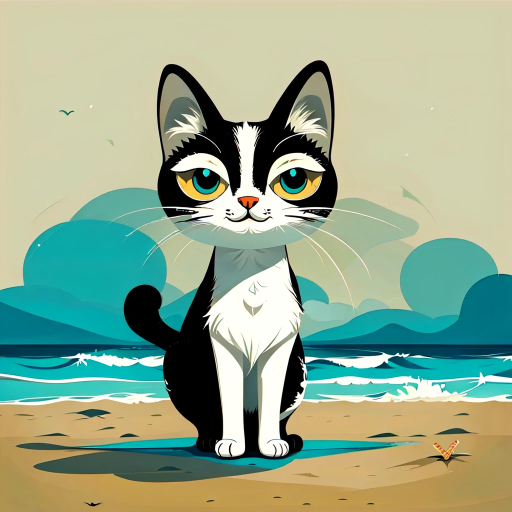 <lora:simple_cartoon_style:1>,
simple_cartoon, cat,:3,white,beach backround