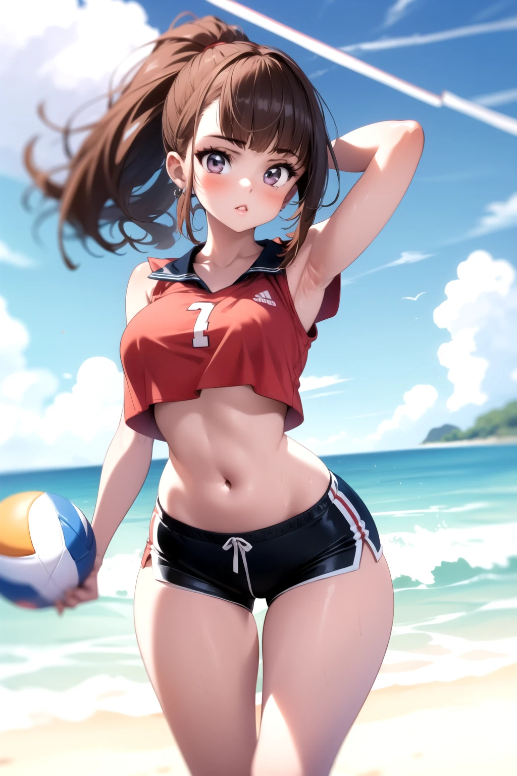 <lora:crop_top_overhang_v0.1:1>
1girl, crop top, volleyball uniform, shorts,
<lora:micro_shorts_v0.6:1>, masterpiece, best quality, highly detailed