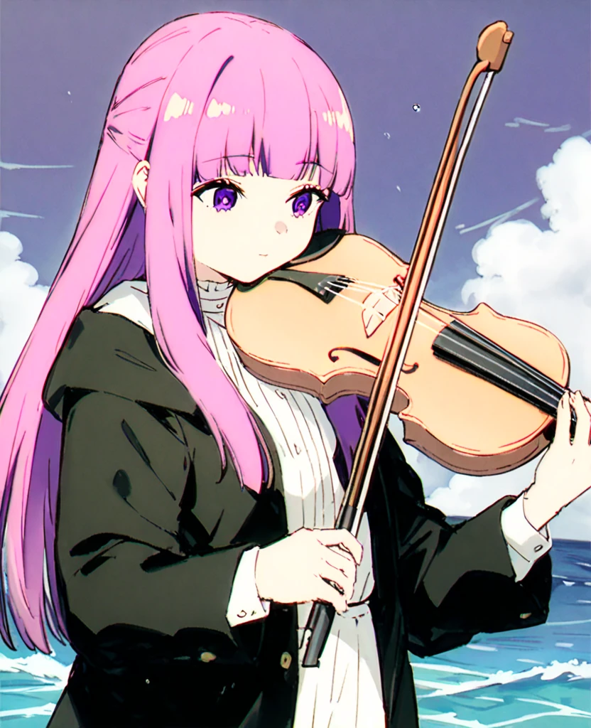 <lora:xtq:0.7>,violin,instrument,playing instrument,holding,bow \(music\),holding instrument,<lora:Vincent_Sketch_Manga:1>,daiton,<lora:è¥ä¼¦:1>,fl,long hair,bangs,blunt bangs,purple eyes,purple hair,white shirt,black jacket,fold,sea,dark clouds,, masterpiece,best quality,very aesthetic,absurdres,8k,<lora:ä¿®æsl:1>,