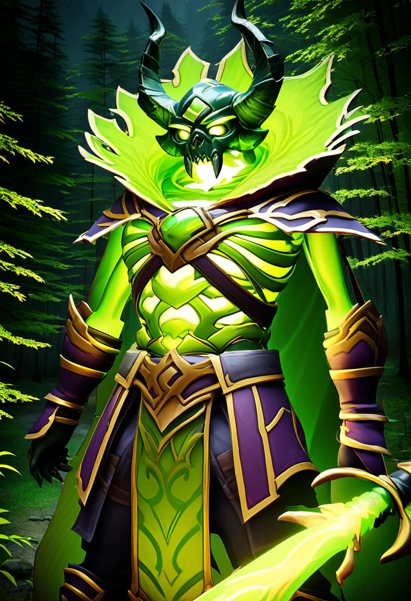 score_9, score_8_up, score_7_up, score_6_up, derpibooru_p_95, 
source_anime, very aesthetic, anime screencap, anime coloring, 
pugna, pugna \(dota 2\), solo, 1boy, weapon, male focus, horns, cape, armor, glowing, helmet, fire, nature, glowing eyes, forest, green theme, horned helmet