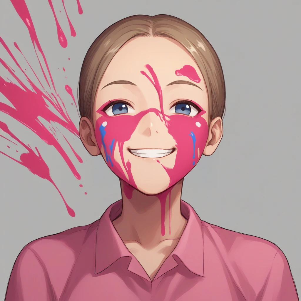 score_9, score_8_up, score_7_up, score_6_up, score_5_up, score_4_up, zPDXL2,source_anime,rating_questionable, smile, <lora:Splatter:0.8> splatt3r,pink paint,neon paint,  paint on face, paint splatter