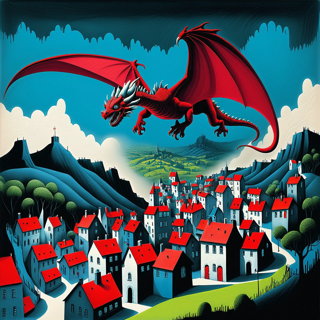 cs-gdblk, dragon flying over a village