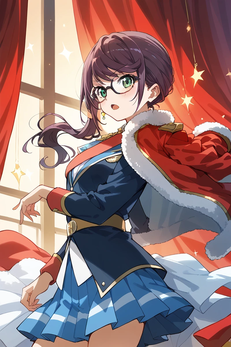 score_9, score_8_up, score_7_up, score_6_up, 1girl,
 <lora:Junna_Hoshimi:1> junna, glasses, green eyes, long hair, side ponytail, skirt, jacket, stage outfit, color lights, curtain,