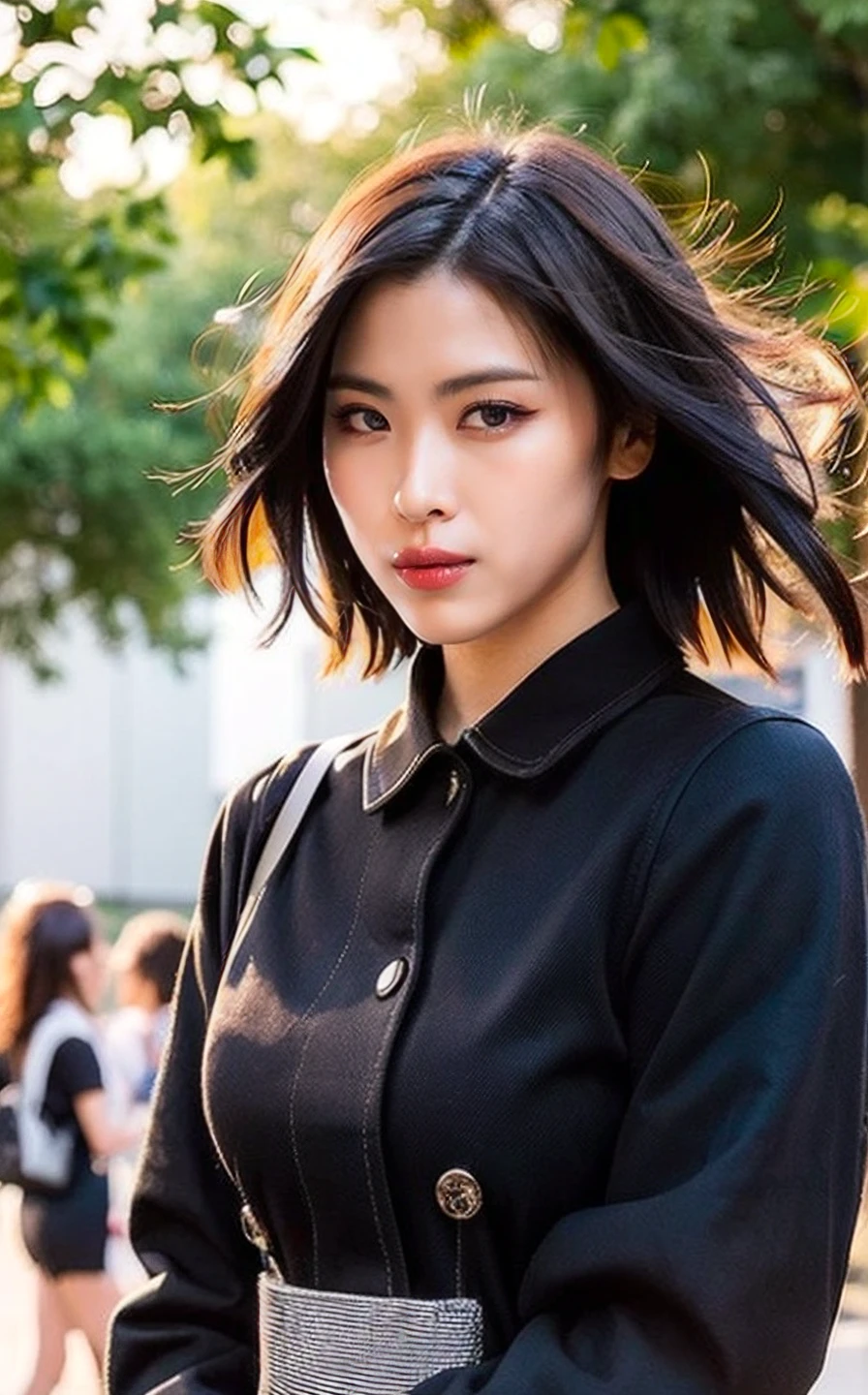 ,, (realistic), (hyperrealism), (photorealistic:1.4), 1girl, looking at the viewer, eye makeup, detailed eyes, detailed face, (upper body:1.2), detailed background, black dress, walking at the streets, sunset, (windy:1.2) <lora:Ryujin_V1:1> RyuJ!N