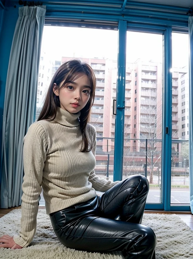 <lora:add_detail:0.5> (realistic, photo-realistic:1.3),
1girl, asian female, facing viewer, turtleneck, pants,
 <lora:MM5-v1:0.6> indoors,