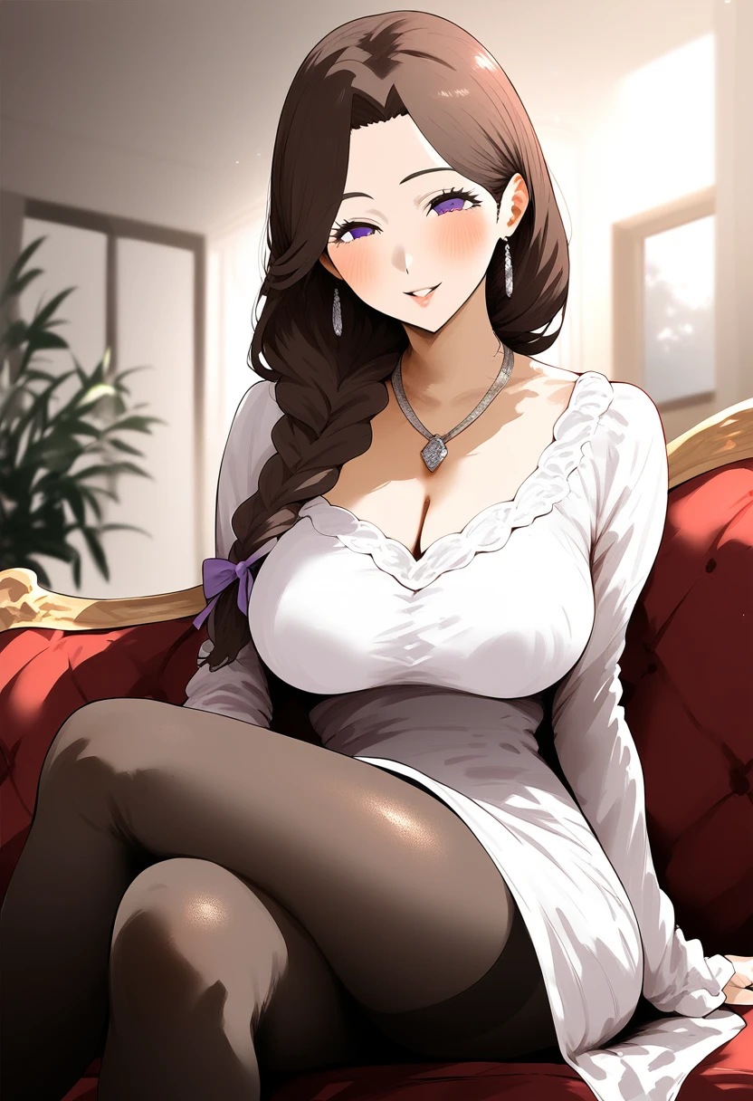 (Best Quality, Masterpiece: 1.4), (Fidelity: 1.4), Award winning work, beautiful detailed woman, high resolution, realistic, nsfw, good anatomy, perfect anatomy,1girl,solo,mature adult woman, Lucy Pinder, portrait, face portrait, (evil smiling:1.3), (cruel grin:1.3),voluptuous, glossy dark red lips, cleavage, curly hair, brown hair, ponytail, white t-shirt, black blazer, black formal pants, chubby woman, sitting, Approaching with lecherous temptation, Sensual and sexy pose, seductive sexual suggestion, Pale areola, pale pink nipples