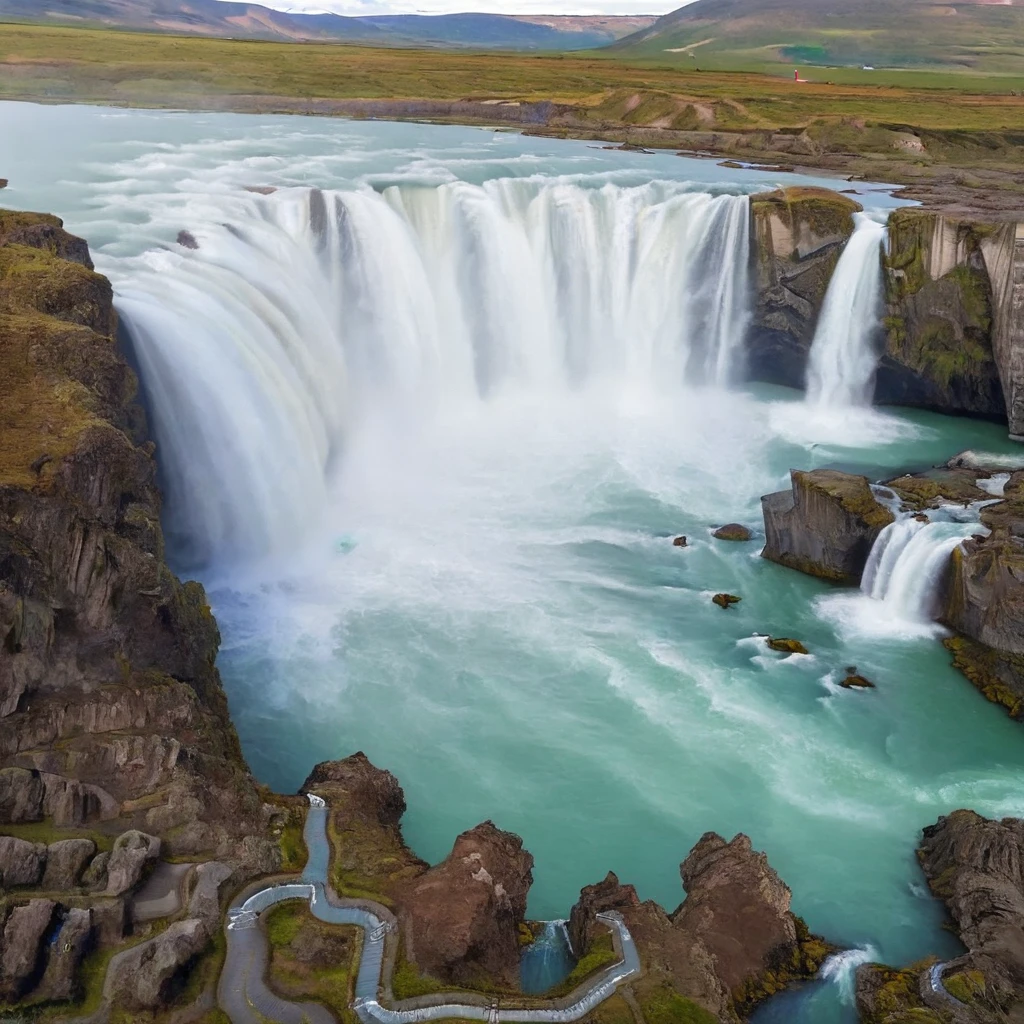 high res, 8k, godafoss, waterfall, beautiful, high angle, cartoon <lora:Godafoss-000007:0.8>