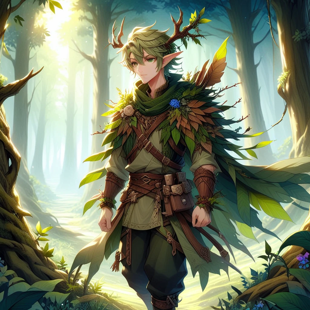 Woodelf, 1man, moonlit forest background