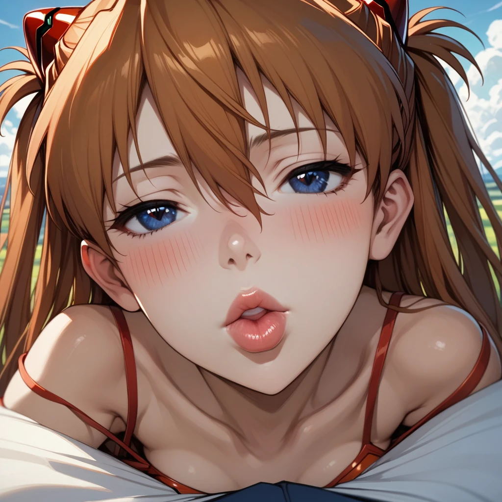 (best quality, ultra detailed:1.2),BREAK,souryuu_asuka_langley, orange hair, long hair, blue eyes,naked,large breasts,BREAK,crying,(face close up:1.3),BREAK,((1man and 1woman,fellatio,penis,)),