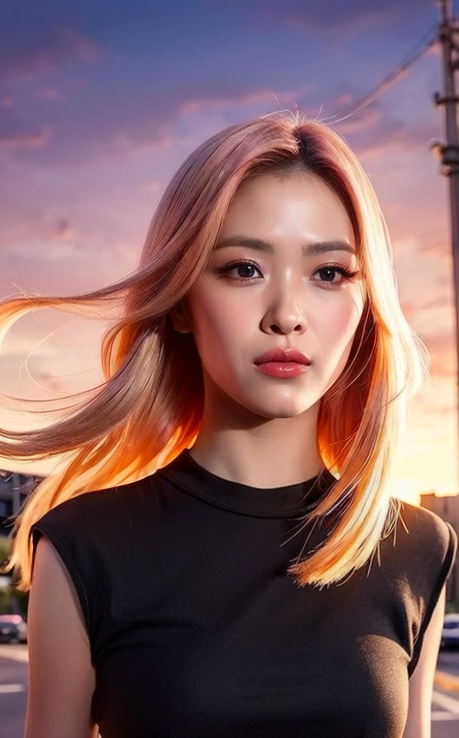 ,, (realistic), (hyperrealism), (photorealistic:1.4), 1girl, looking at the viewer, eye makeup, detailed eyes, detailed face, (upper body:1.2), detailed background, black dress, walking at the streets, sunset, (windy:1.2) <lora:Ryujin_V1:1> RyuJ!N