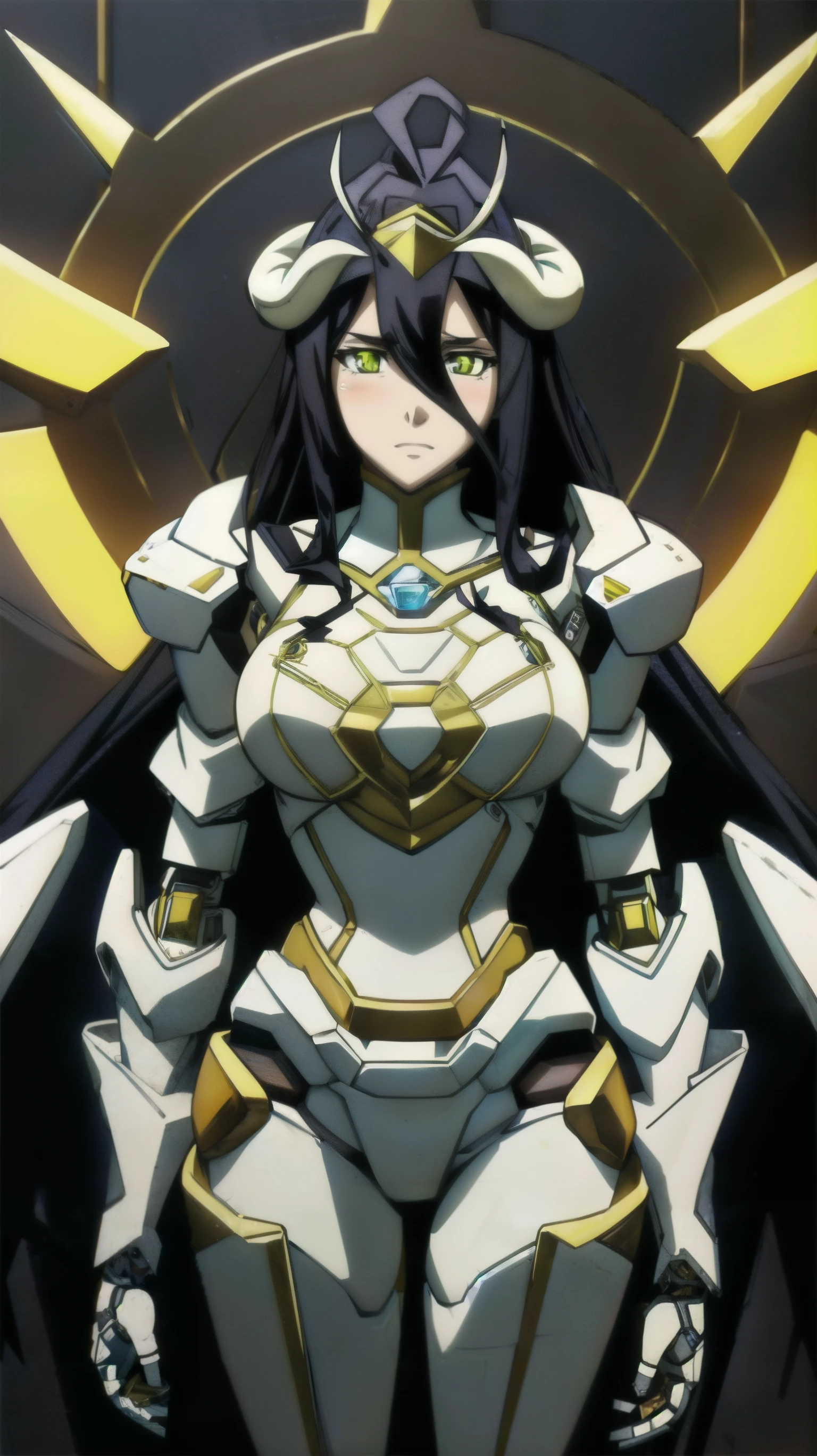 1girl, albedo, (looking at camera:1.1), (girl's room:1.1),  <lora:albedo:1>, horns, yellow eyes, wings on the back, waist up, mecha musume, mechanical parts, robot joints, headgear,  <lora:AMechaSSS[color_theme,mecha musume, mechanical parts,robot joints,headgear]:1.5>