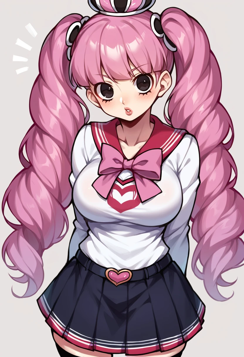 score_9, score_7_up, uncensored, BREAK
1girl,   <lora:p3r0na14-step00000900:1>, p3r0na, school uniform, black eyes