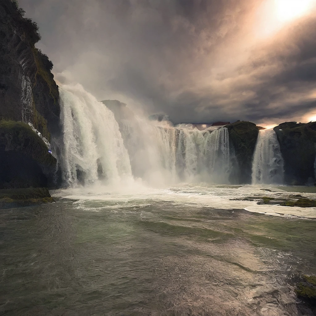 godafoss, waterfall, beautiful, moonlight, night, rainbow, wide angle <lora:Godafoss-000007:0.8>