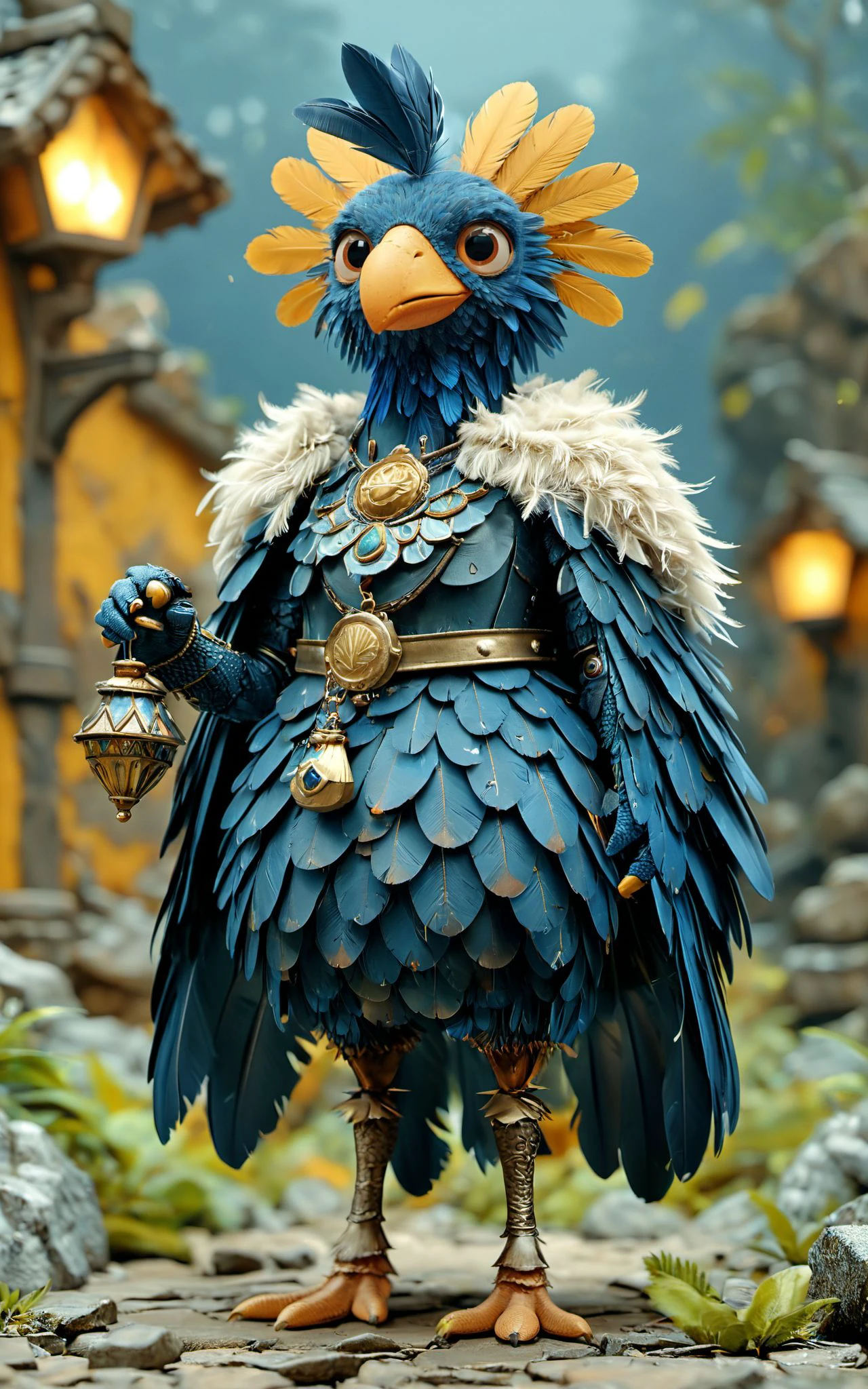 XUER Pixar style,solo,jewelry,standing,full body,outdoors,cape,blurry,fur trim,no humans,depth of field,blurry background,bird,feathers,1other,fantasy,blue cape,talons,beak,
<lora:绪儿 皮克斯风格  XUER Pixar style:0.8>,
highly detailed,masterpiece,highest quality,highly detailed,ultra-high resolutions,32K UHD,best quality,masterpiece,rich colors,unconventional supreme masterpiece,masterful details,
