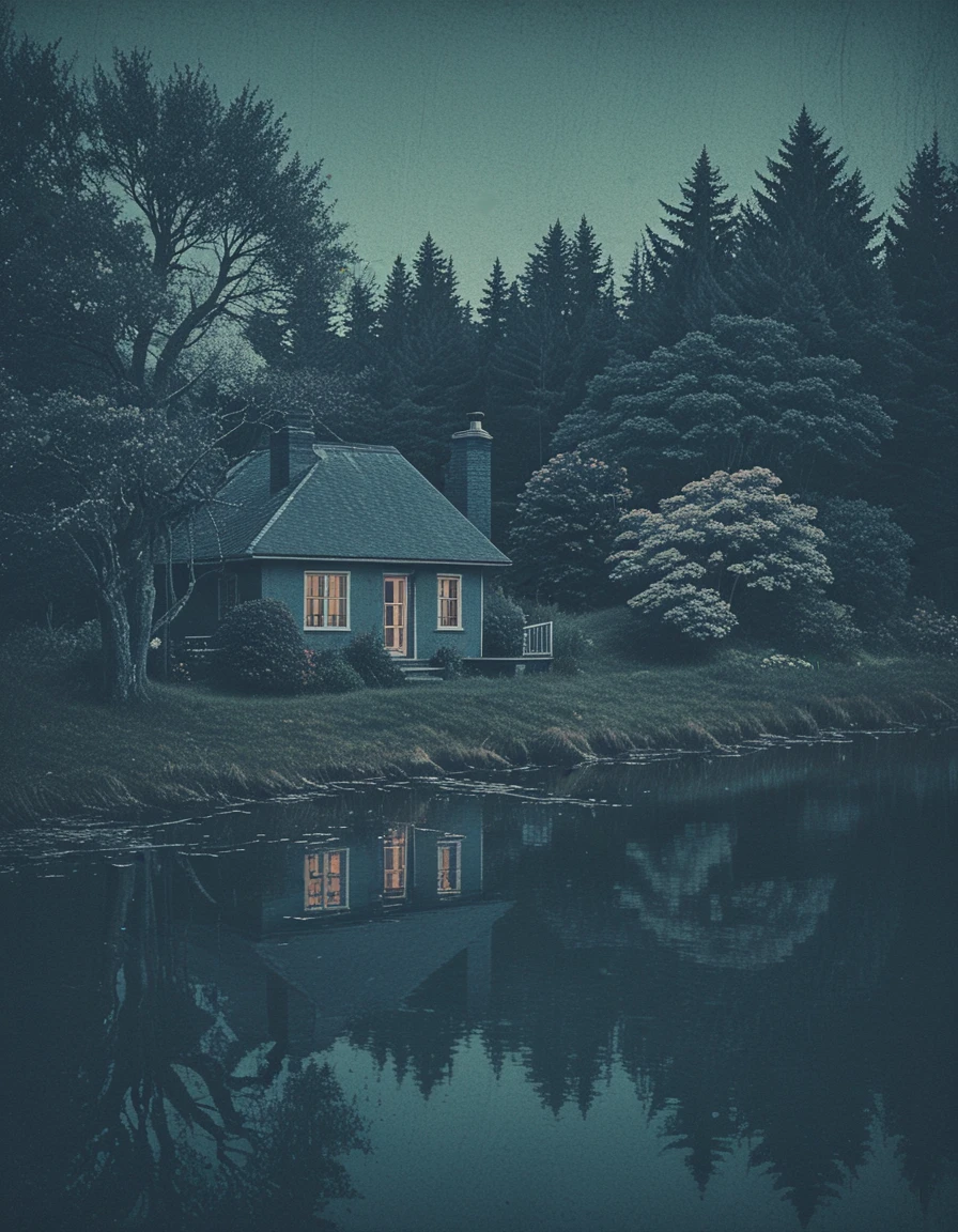 cottage by the water <lora:novuschroma28 style_photo:.8> novuschroma28 style