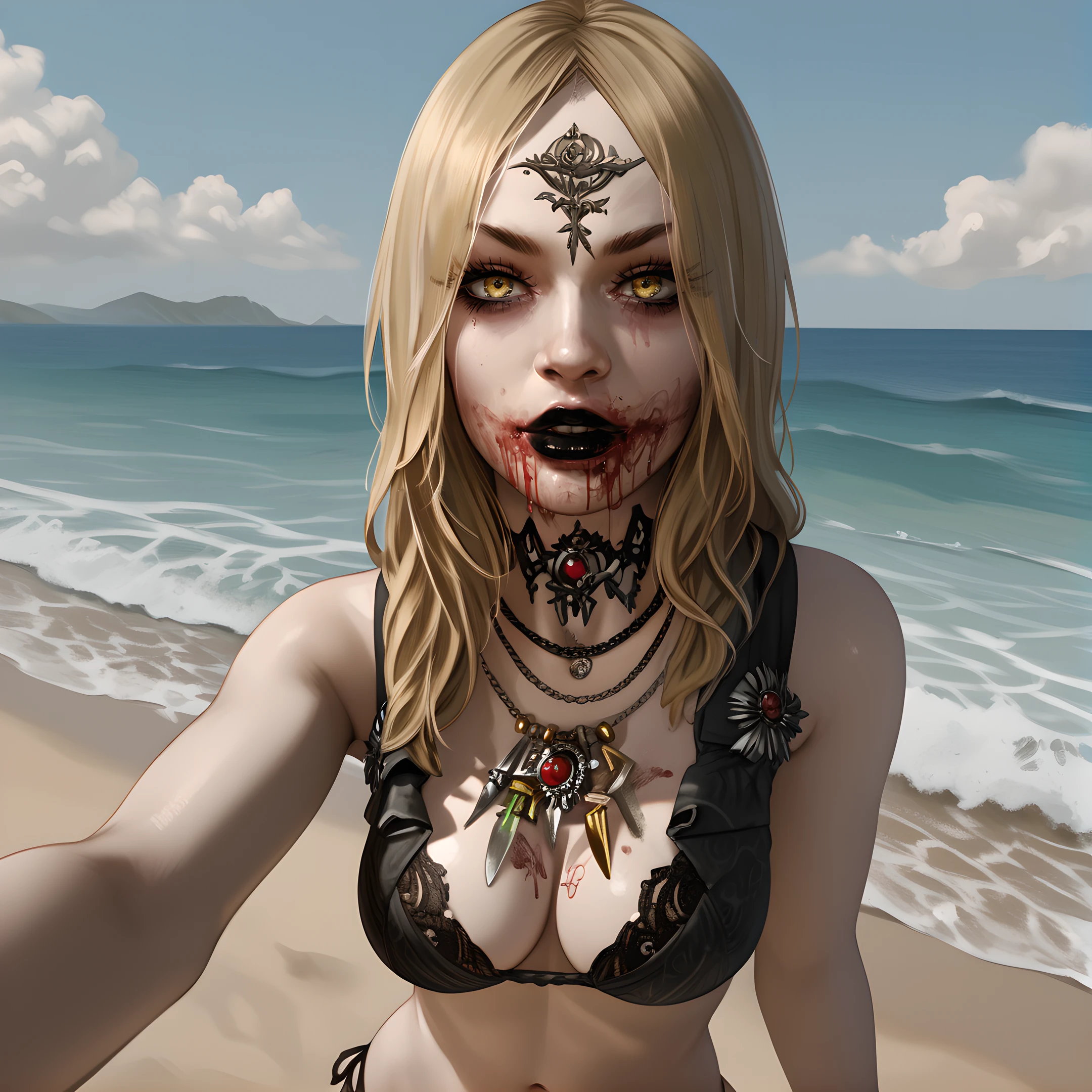 bela, 1girl, solo, blonde hair, jewelry, long hair, necklace, blood, looking at viewer, yellow eyes, black lips, blood on mouth, <lora:Bela_Dimitrescu_-_Resident_Evil_Village:0.9>
BREAK
level_9, level_8_up, level_7_up, level_6_up, level_5_up, source_cartoon, masterpiece