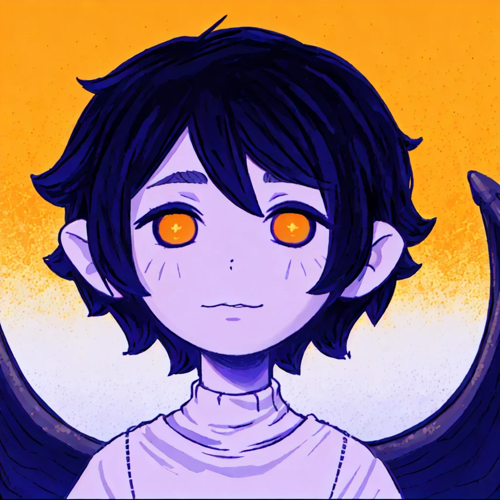 omori, black body, dragon boy, white eyebrows, yellow eyes, 1boy, solo,