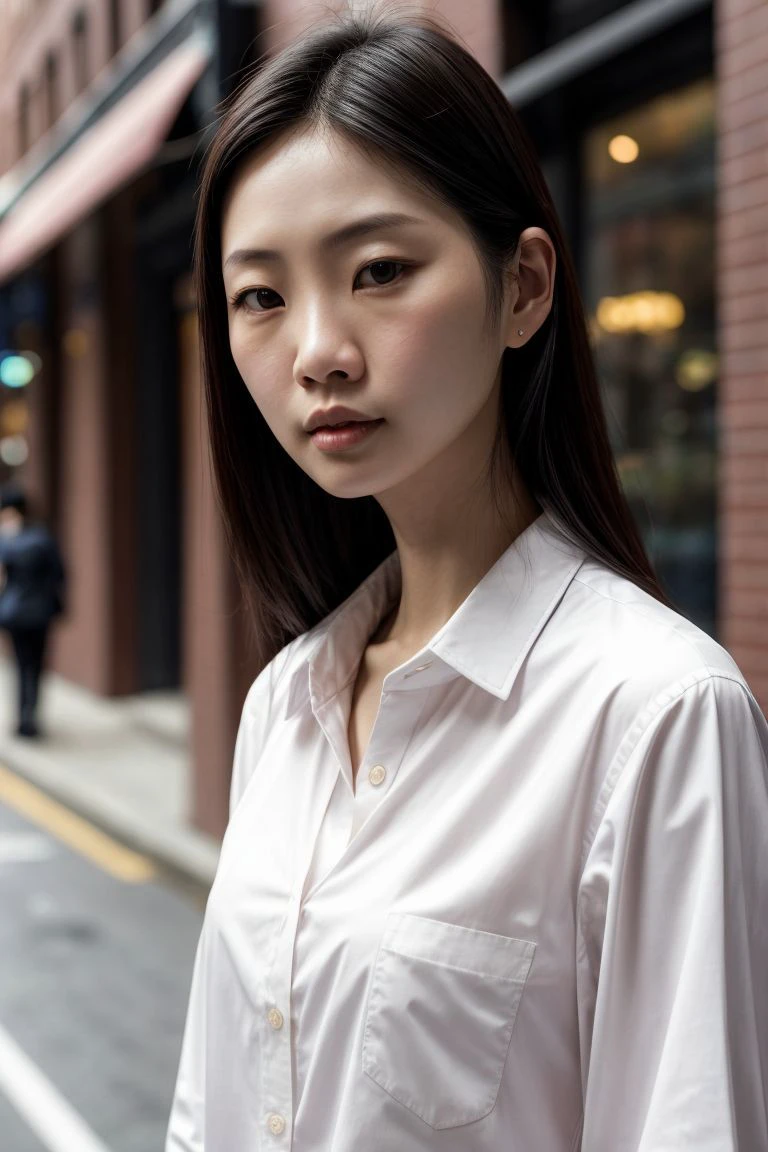 Realistic photography, beautiful young japanese woman , road