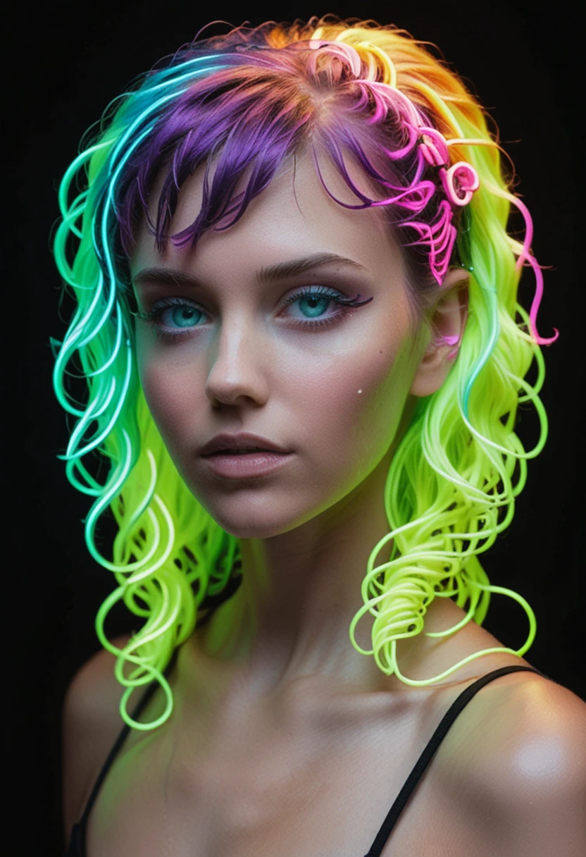 woman  <lora:SymBIOic_Hair:0.9> symb10ic tendril styled neon hair