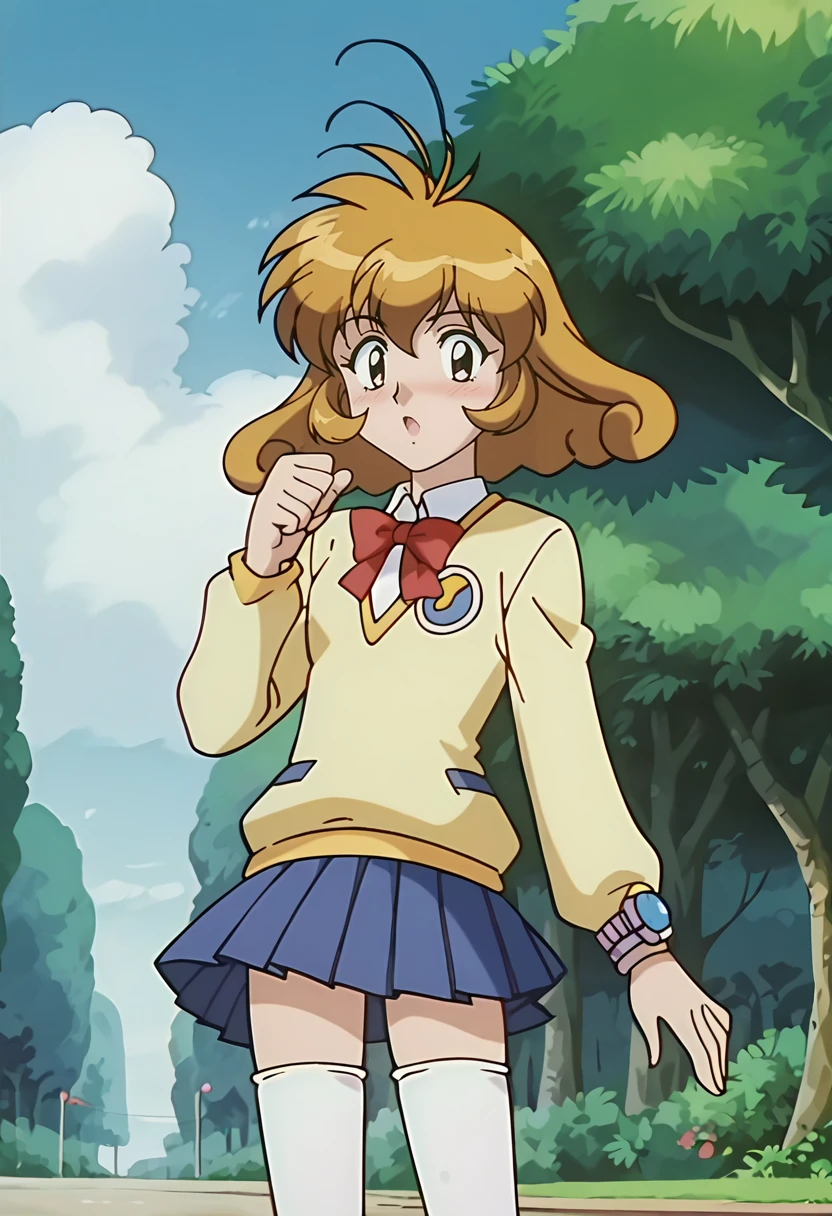 score_9, score_7_up, hd, (ultra hd quality details), source_anime,
solo, 1girl, kasugayuidef, antenna hair, anime screencap,
kasugayuidef, antenna hair, school uniform, beige sweater, long sleeves, blue skirt, pleated skirt, white thighhighs, wristwatch,
looking at viewer, blush, open mouth,
standing,
<lora:_kasuga_yui-elesico-pony:0.9>