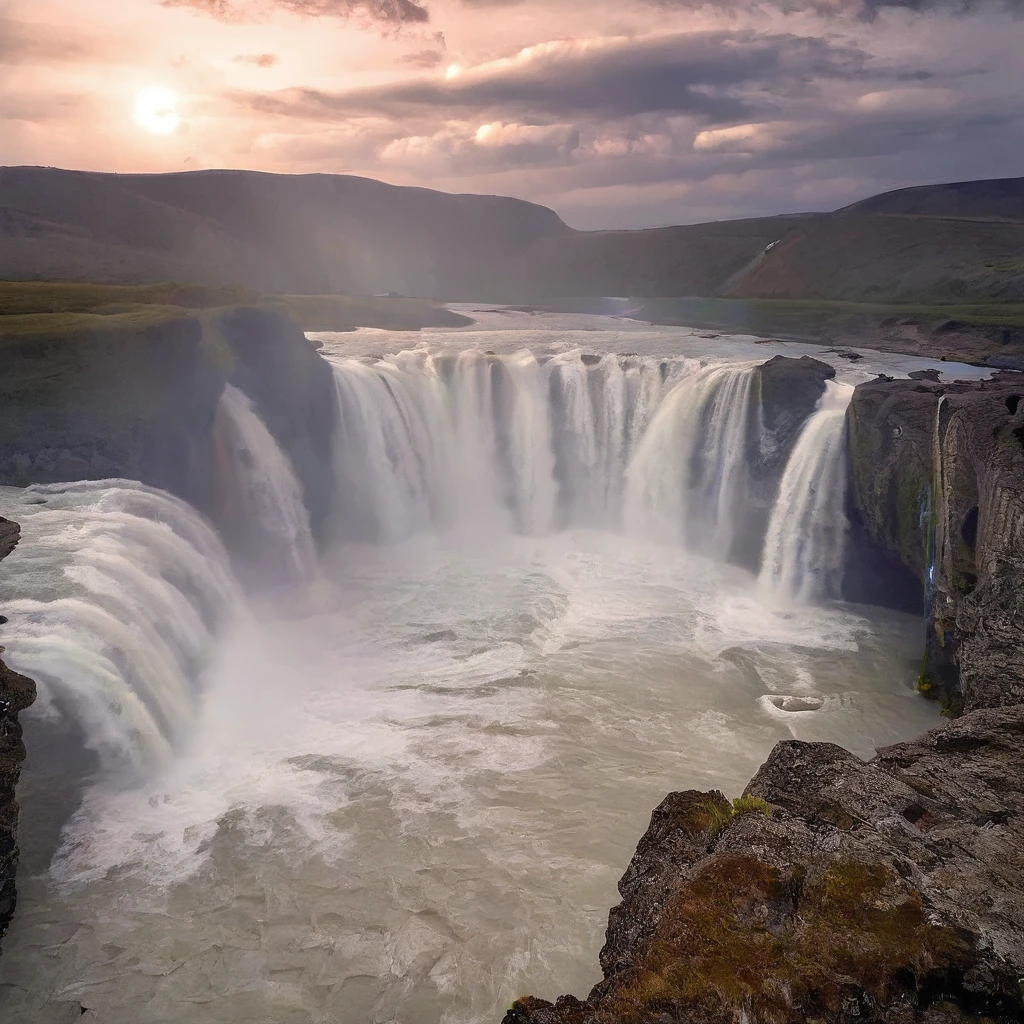 godafoss, waterfall, beautiful, moonlight, night, rainbow, wide angle <lora:Godafoss-000007:0.8>