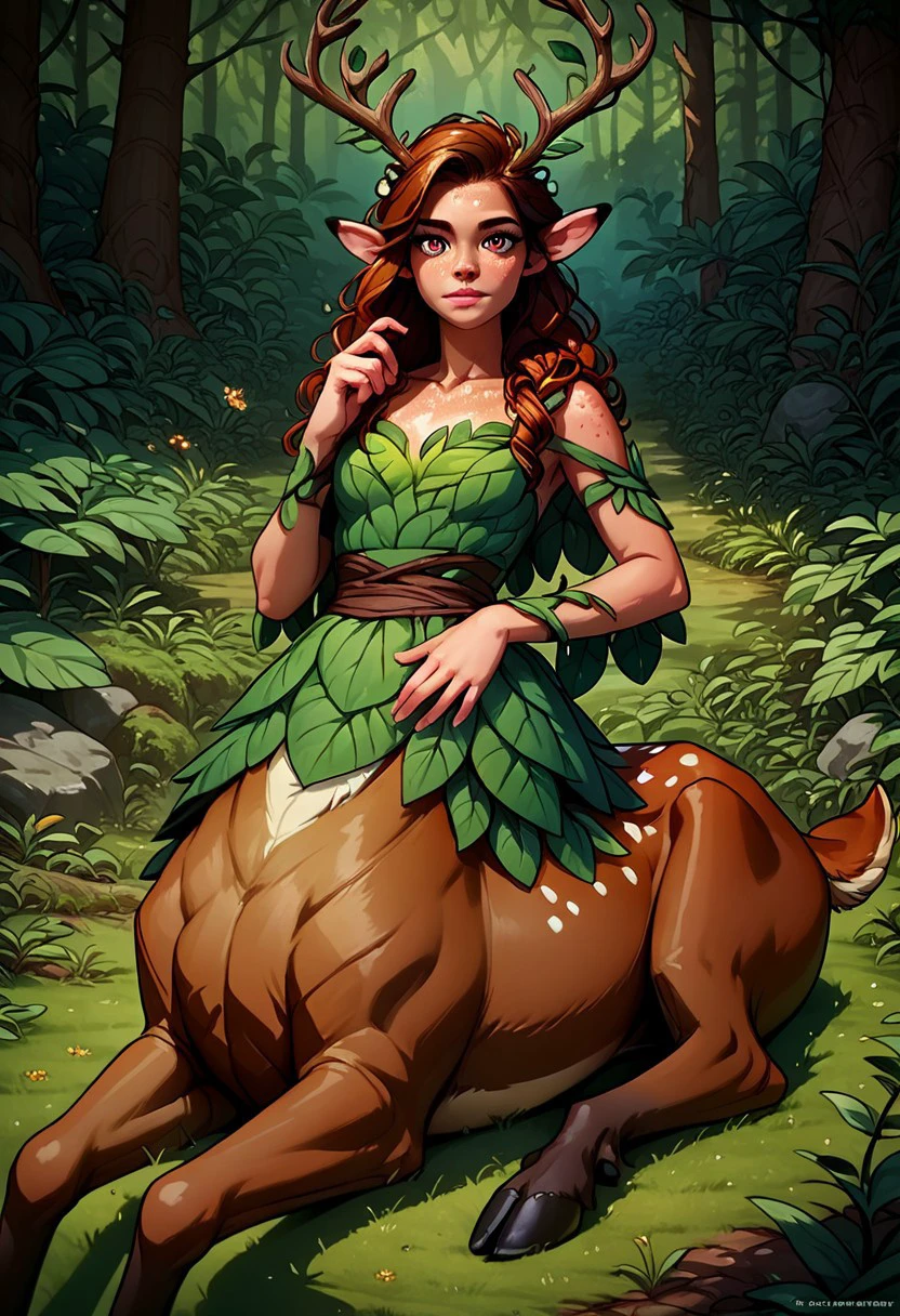 Lillia from League of Legends, ((deer centaur)), 4 hooves, two arms, two hands, deer tail, fluffy, high resolution, realistic, Soft, 4K, upscales, high detail, Delicate fur, forest, big breasts, big nipples, hyper areola, long nipples, 4 legs, feral, stretching, smile, purple eyes, 1 girl, peeking at viewer, big feral deer butt, throbbing horse cock, saggy balls, back toward viewer, looking back at viewer, erection, presenting horse cock, erect horse cock, cock dripping precum