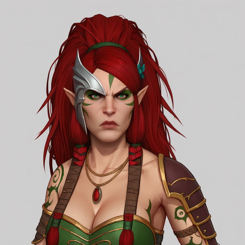 score_9, score_8_up, score_8_up,
BladeSinger, mature woman, voluptuous, armor, facepaint, facial mark, arm tattoo, long hair, green eyes, red hair, pointy ears, solo,
dual weiding, daggers, angry, looking at viewer,
<lora:BladeSinger:0.8>