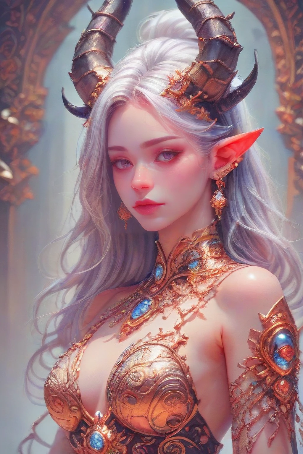 score_9,score_8_up,score_7_up,score_6_up,score_5_up,score_4_up,<lora:Turbo_XL:1>,<lora:imaginative:1>,imaginative_art,1girl,earrings,horns,jewelry,pointy ears,silver hair,upper body,