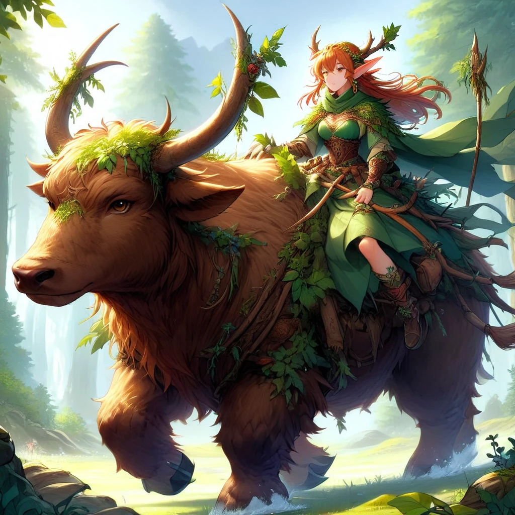 Woodelf, 1woman, Riding a giant yak