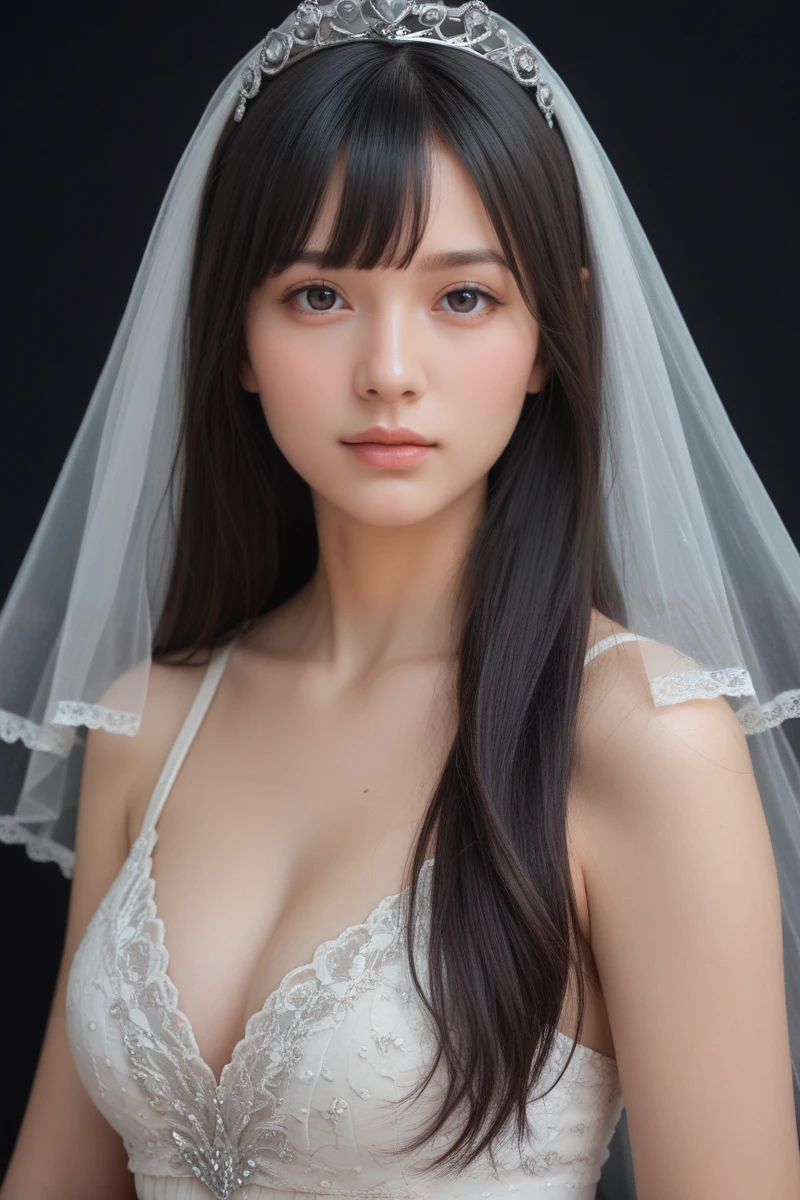 score_9,score_8_up,score_7_up,
masterpiece, 1girl, 20 years old, 8k, hd, beautiful girl, black hair, long hair, blunt bang, straight hair, looking at viewer, front view, tiara,
close-up of woman's face,detailed face, beautiful woman's face, shear dress, black background,