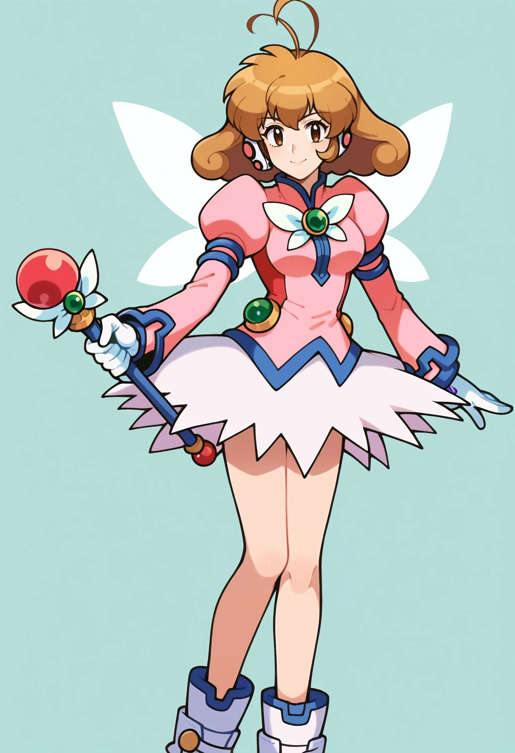 score_9, score_7_up, hd, (ultra hd quality details), source_anime,
solo, 1girl, kasugayuidef, antenna hair,
cyuidefclothes, magical girl, headgear, juliet sleeves, brooch, white gloves, skirt, wings, white footwear,
holding, holding staff, staff,
looking at viewer, smile, serious,
standing,
<lora:_kasuga_yui-elesico-pony:0.9>