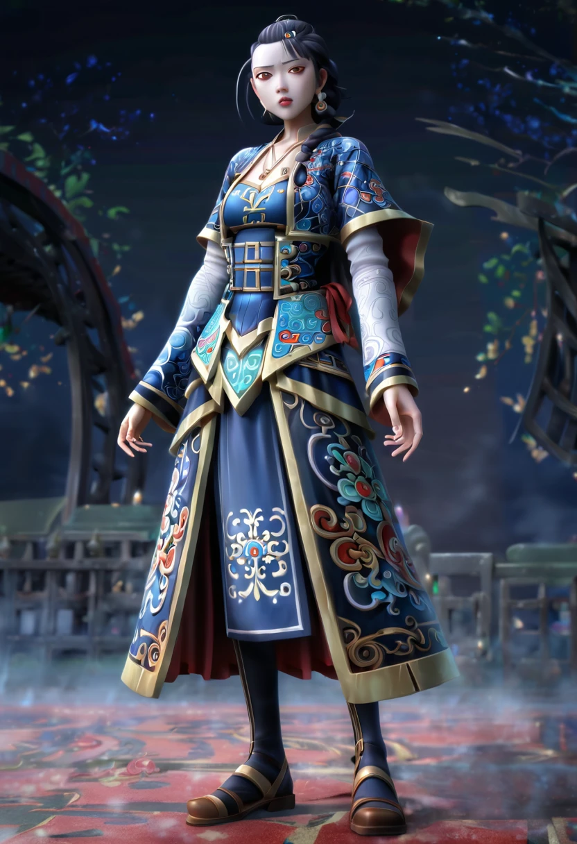 LordAdmiral, (((masterpiece))) , (((best quality))) , anime style, 3D, Mad lanky Thai Chinese epic 1girl, solo, she is wearing a mosaic fashion style Frock coat, Knees apart pose, key visual