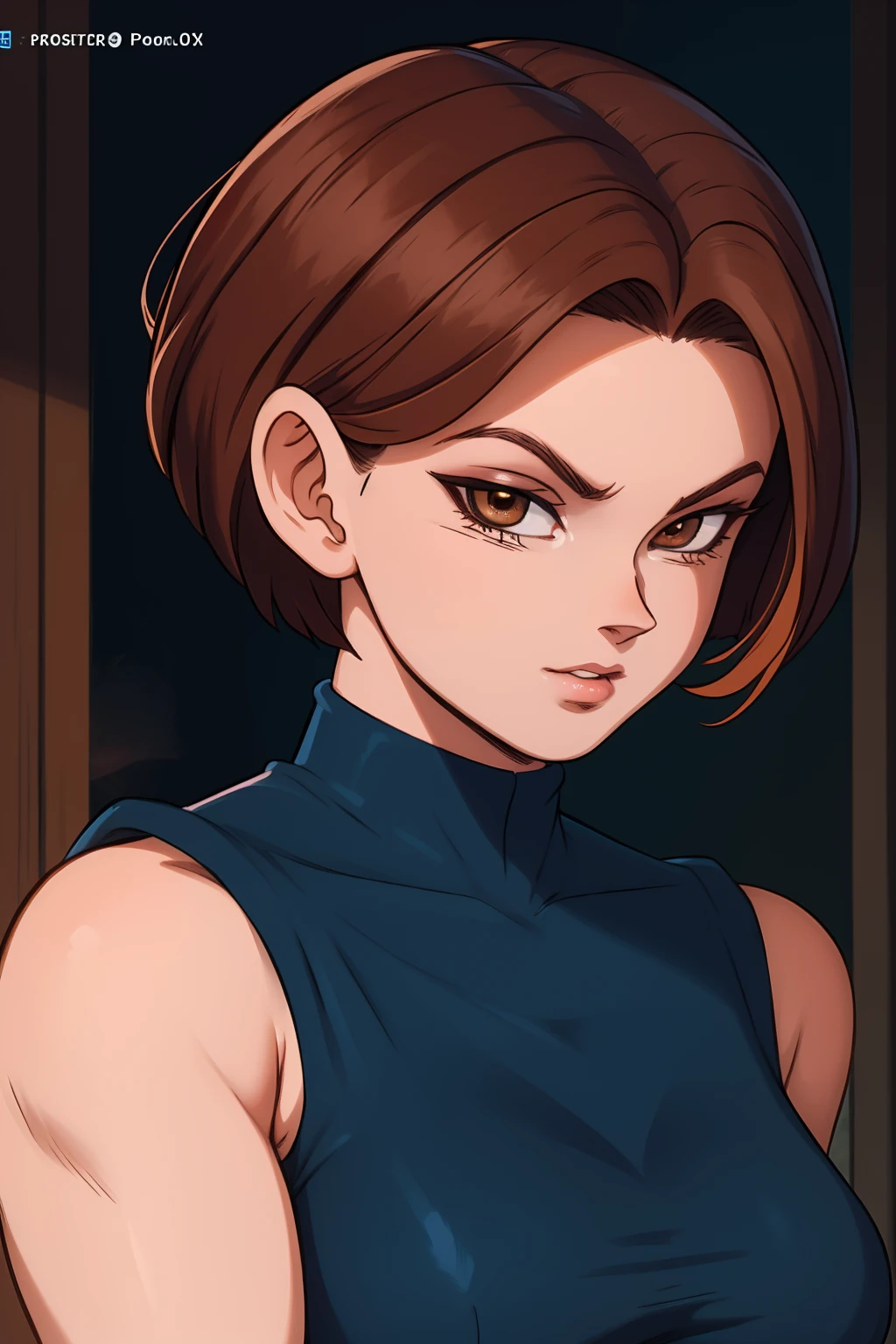 Best_QualityPos, RAW photo, intricate details, best quality, 8k uhd, soft lighting, 1girl, solo, dbs_bs, kate mara, brown eyes, brown hair, short hair <lora:Dragon_Ball_Super_Broly_Style_Last:0.7> <lora:Kate_Mara:0.3>