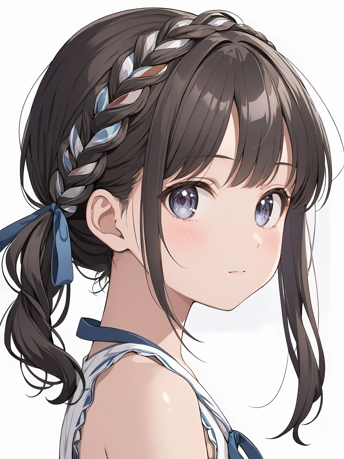 masterpiece,ultra-detailed,best quality,8K,illustration,cute face,clean skin ,shiny hair,girl,ultra-detailed-eyes,simple background, source anime,<lora:add-detail-xl:1> <lora:hair ribbon braid_XL_V1.0:0.6>hair ribbon braid,hair ribbon