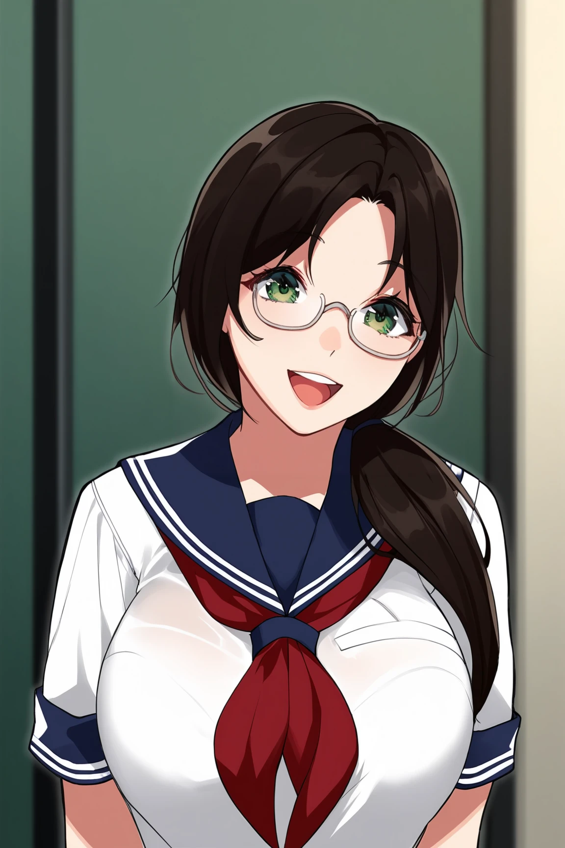 score_9, score_8_up, score_7_up, BREAK source_anime, solo, looking at viewer,
1girl,
BREAK
glasses, green eyes, black hair, large breasts, low ponytail, hair over shoulder, brown hair, parted bangs, sidelocks,
school uniform, serafuku, short sleeves, neckerchief, red neckerchief, pleated skirt, blue skirt,
happy,
BREAK
Vegetable stall,
<lora:fLikeRabbits-style:0.8>