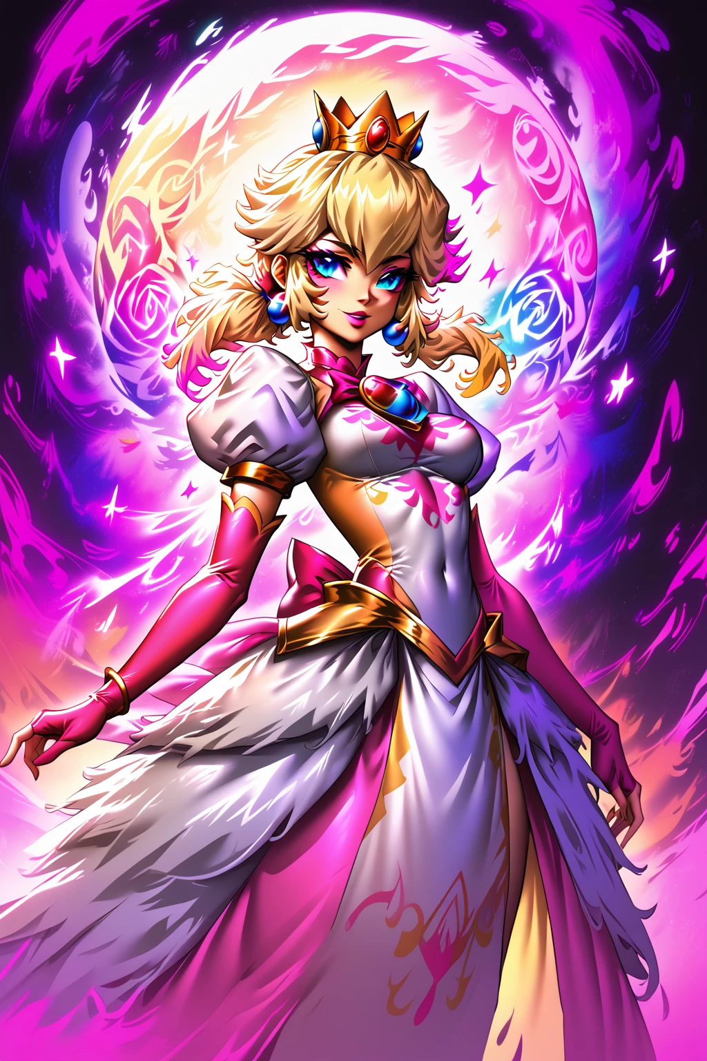 score_9, score_8_up, score_7_up, score_6_up, BREAK, 1girl,  <lora:Trippy_Dreams:1> trippydream, princess peach,