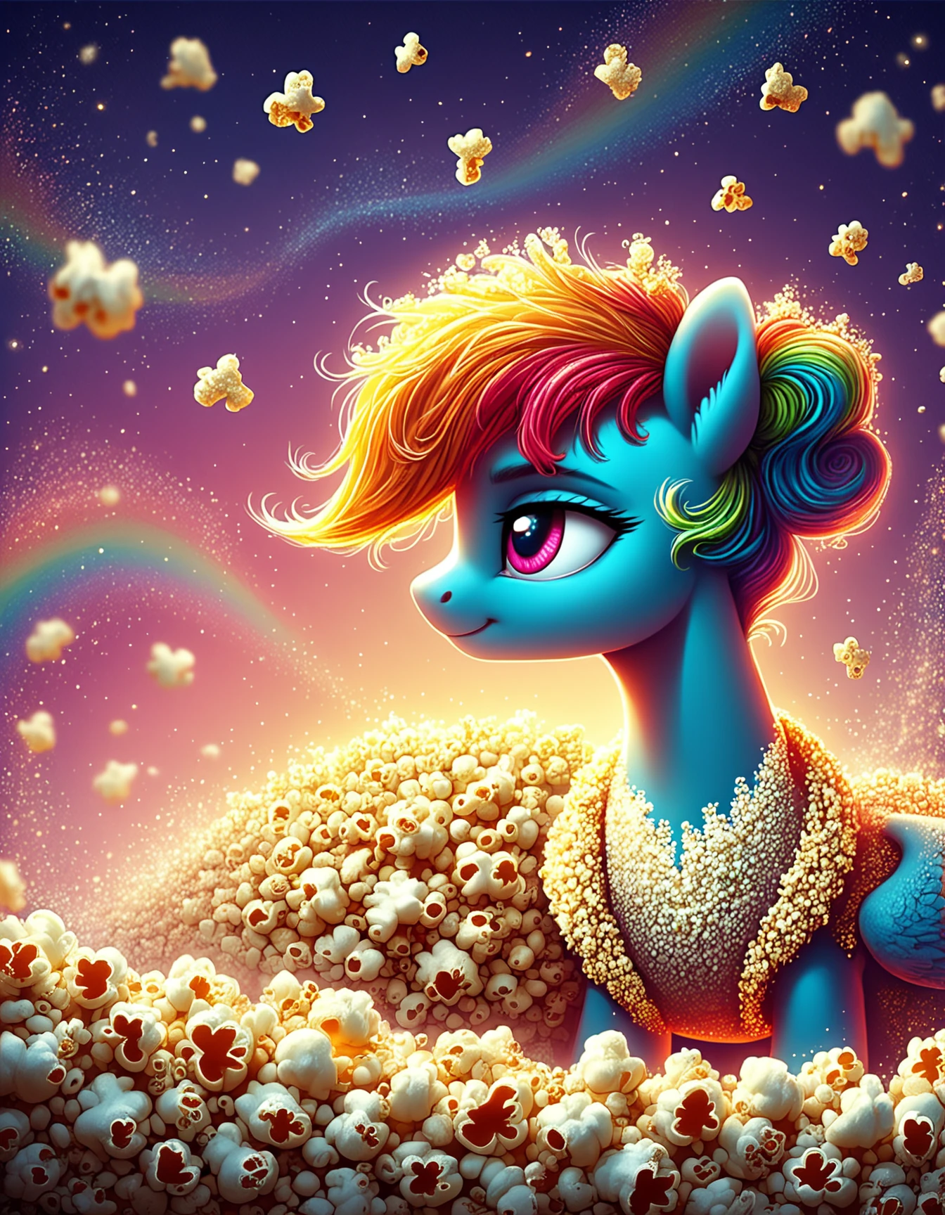 score_9, score_8_up, score_7_up, score_6_up, score_5_up, score_4_up,  
source:illustration, Popcorn,
close up, a pony rainbow dash (made of popcorn:1.1), elegant, vibrant,scenery, light particles, colorful, highly detailed, sharp focus,pristine,