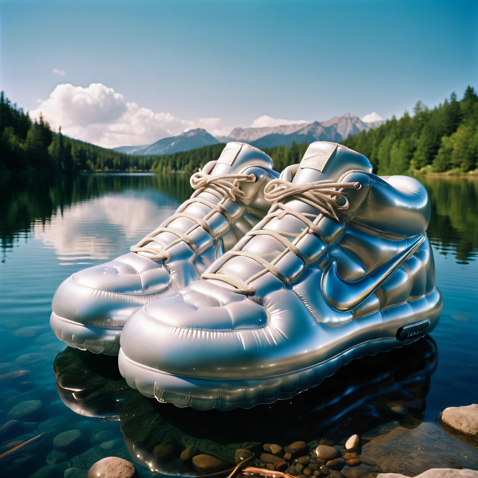 zynflatable, scenery, close-up, lake, portrait, inflatable shoes, nike, highly detailed, film grain, <lora:zy_Inflatable_World_Morph _v1:.7>