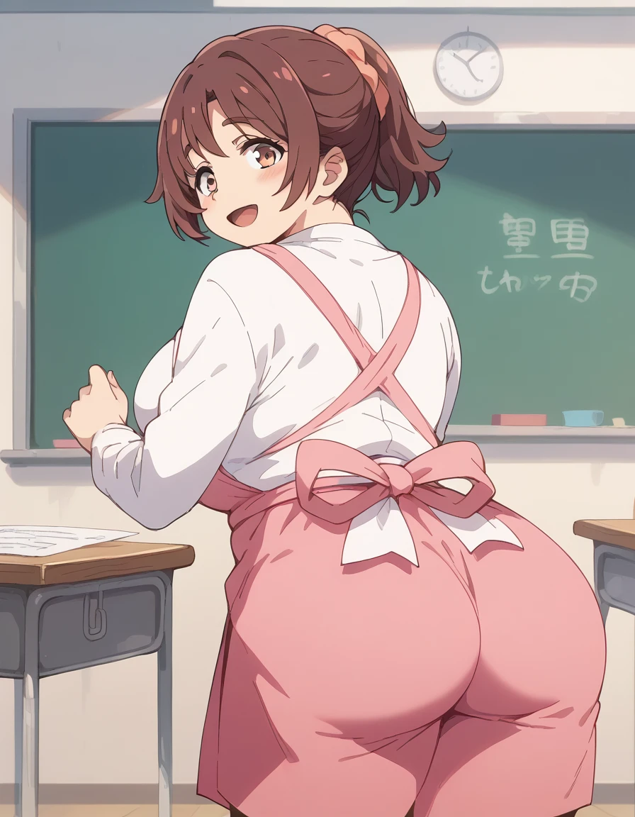 (score_9,score_8_up,score_7_up,score_6_up,score_5_up),anime screencap,classroom, board
BREAK
1girl,AnnaHanyu, plump, solo, blush,happy, large breasts,against classroom board, brown hair,pink apron,leaning forward,looking back,ass focus,standing, <lora:AnnaBuddy:1>