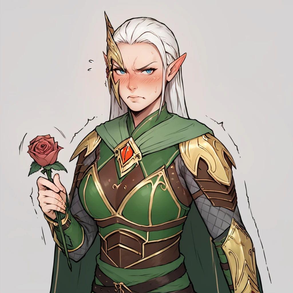 score_9, score_8_up, warm lighting, rating_questionable,
Arahan, voluptuous, pointy ears, armor,
looking at viewer, embarrassed, frowning, blush, trembling,
forest background, holding a rose, tsundere, solo, offering a rose, holding,
<lora:Arahan:1>