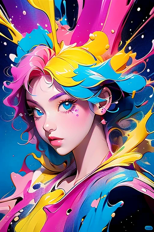 1girl,solo,paint splatter,watermark,web address,makeup,paint,multicolored hair,parted lips,blue eyes,lips,purple hair,pink hair,eyeshadow,colorful,paint splatter on face,artist name,upper body,lipstick,short hair,rainbow hair,bare shoulders,nose,,,,<lora:lightline-v2.0:0.6>,<lora:meinv123:1>,<lora:Dream color:1>