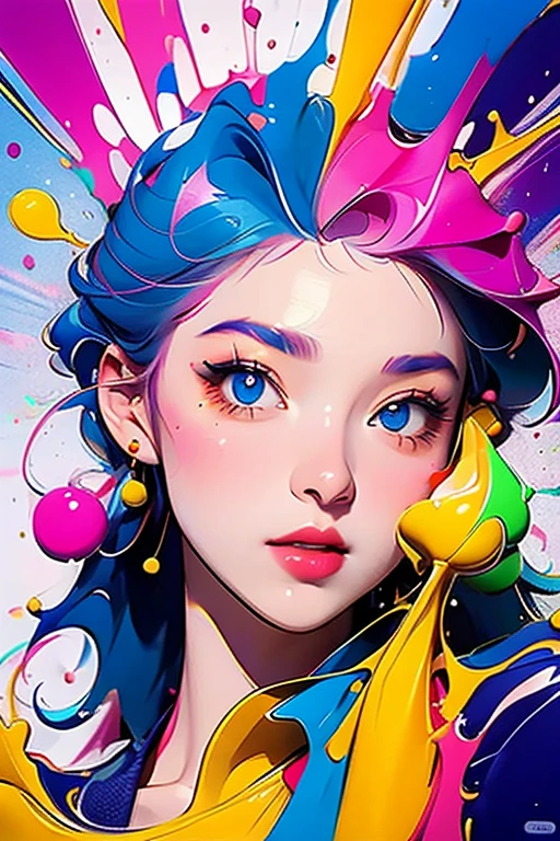 1girl,solo,paint splatter,watermark,web address,makeup,paint,multicolored hair,parted lips,blue eyes,lips,purple hair,pink hair,eyeshadow,colorful,paint splatter on face,artist name,upper body,lipstick,short hair,rainbow hair,bare shoulders,nose,,,,<lora:lightline-v2.0:0.6>,<lora:meinv123:1>,<lora:Dream color:1>