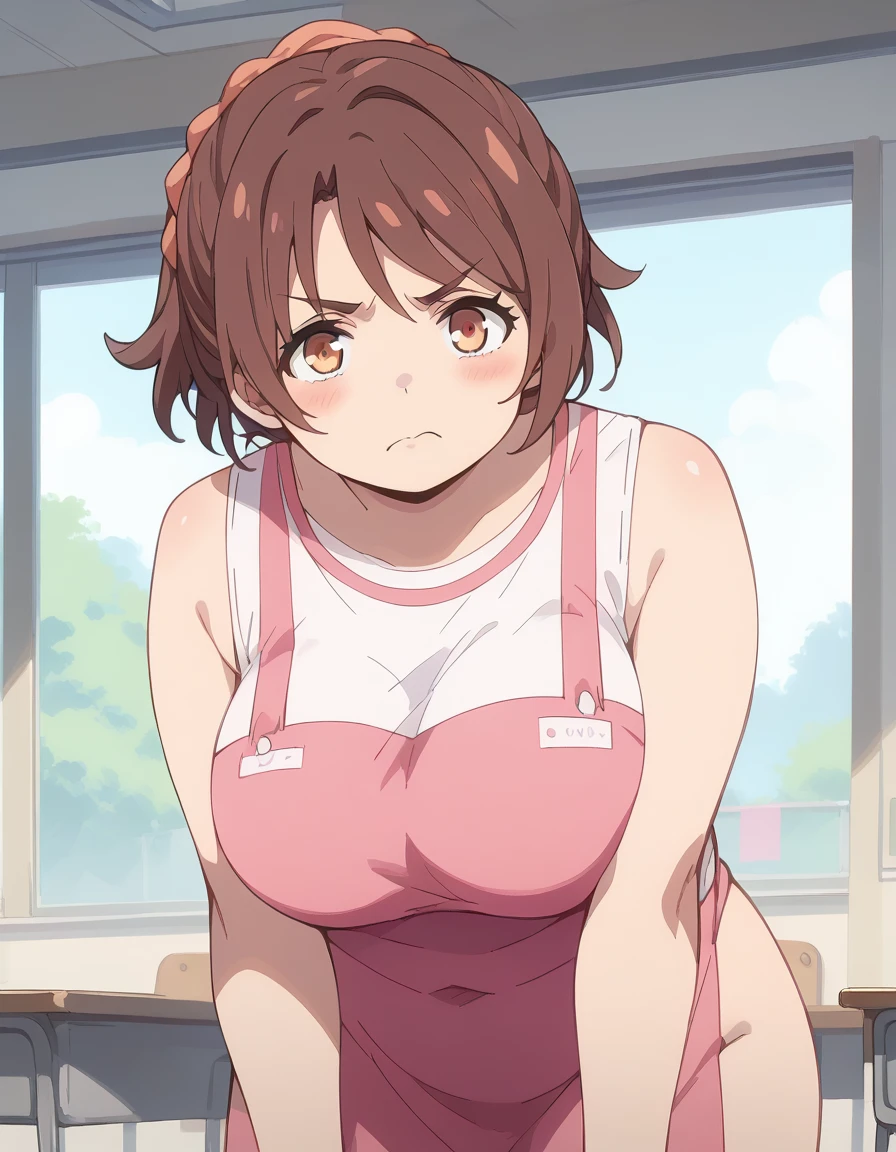 (score_9,score_8_up,score_7_up,score_6_up,score_5_up),anime screencap,classroom, board
BREAK
1girl,AnnaHanyu, plump, solo, blush,angry, large breasts,teaching on board, brown hair,nude,pink apron,leaning forward,looking at viewer,standing, <lora:AnnaBuddy:1>