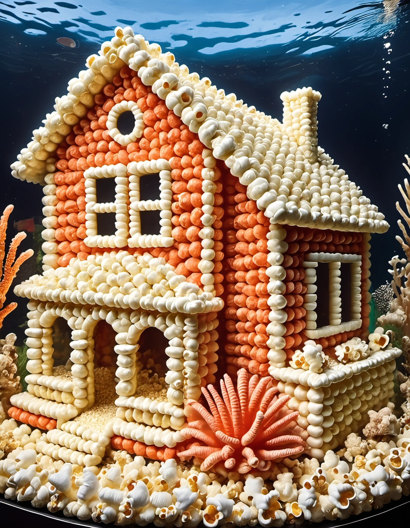 Popcorn,A popcorn aquarium with fish, coral, and a diver