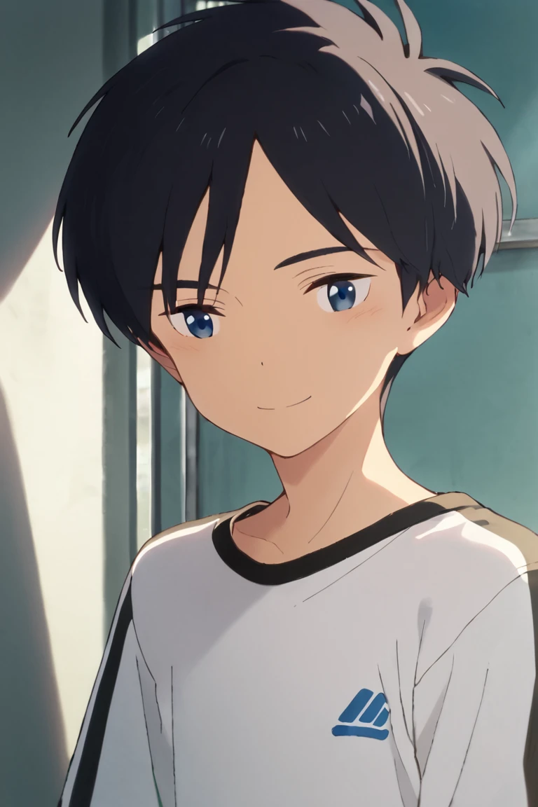 score_9,score_8_up,score_7_up,source_anime,1boy, solo,Kosuke Kumagaya,black hair,blue eyes, shirt,shorts,close-up, smile,dutch angle, standing<lora:EMS-423016-EMS:1.000000>