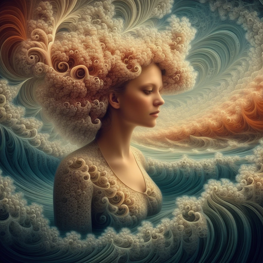 fractalart, 1woman, ocean waves