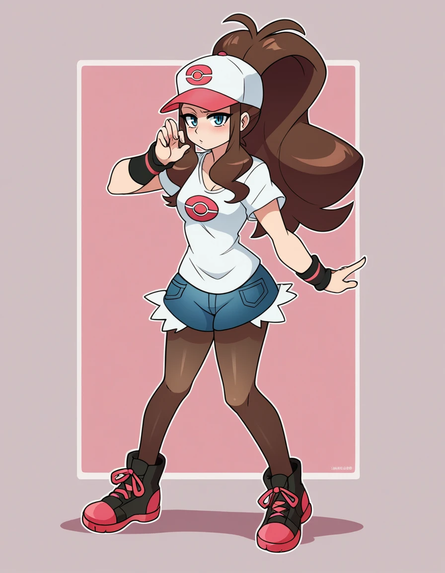 zPDXL, score_9, score_8_up, score_7_up, score_6_up, score_5_up, 4k, absurdres, looking at viewer, <lora:Perfect Hands:0.8> Perfect Hands, 1girl, solo, 
Pokemon, Hilda, brown hair, ponytail, small breasts, squinting, dynamic_pose, t-shirt-dress, slip-on-sneakers, pantyhose,
<lora:NicoNeko_v1:0.8> ncnk, silk