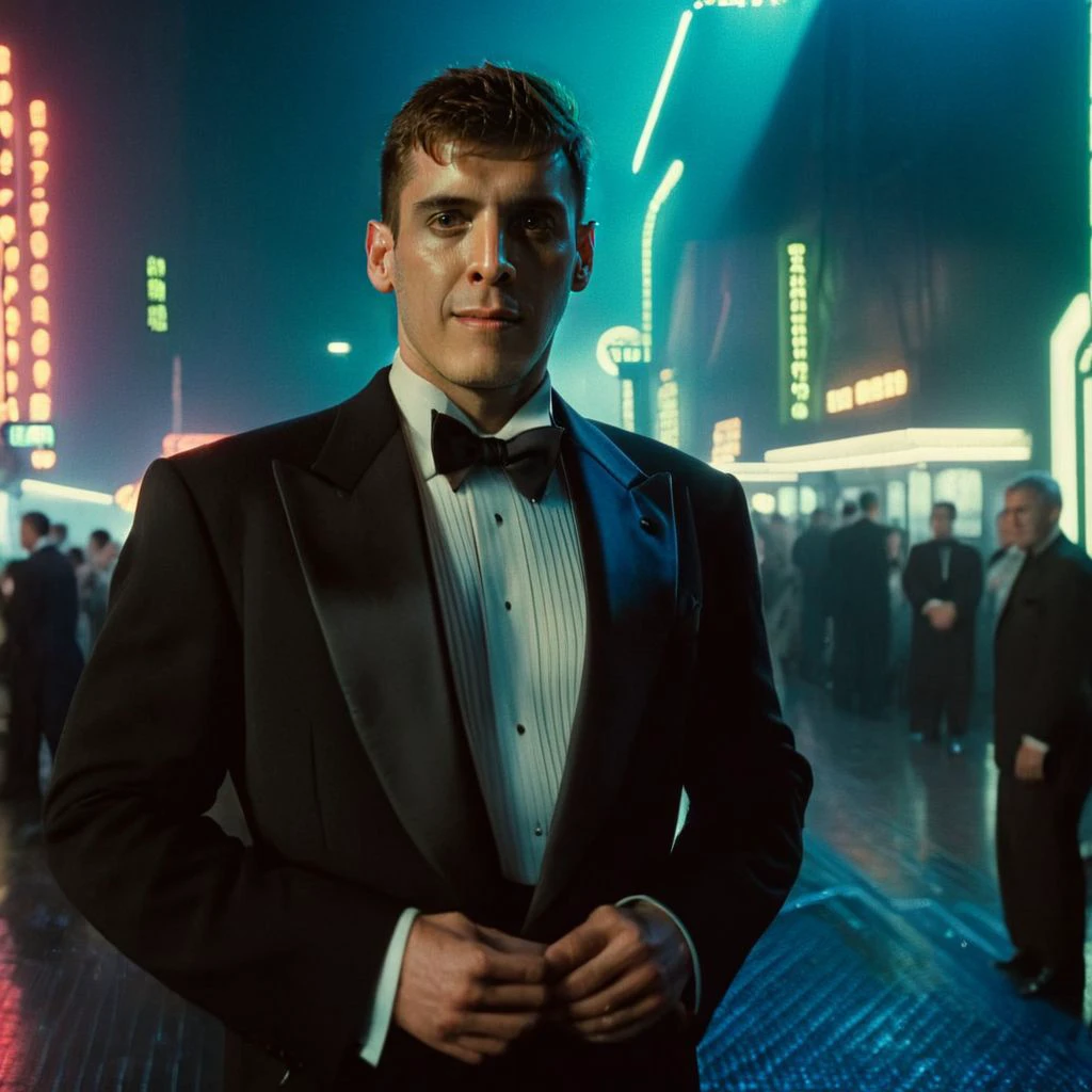 DLSR photo of hectorsta, in blade runner, photo, professional photography, high resolution, detailed photo, portrait, RAW, analog film, still film, 50mm, f/16, uhd, hdr, 4k <lora:hectorsta_xl_7000_lora_f32:1>